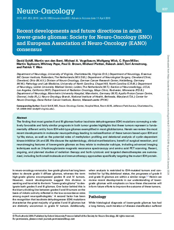 (PDF) Recent developments and future directions in adult lower-grade ...