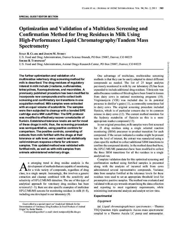 (PDF) Optimization and Validation of a Multiclass Screening and ...