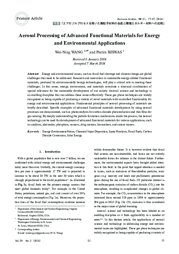 (PDF) Aerosol Processing of Advanced Functional Materials for Energy ...