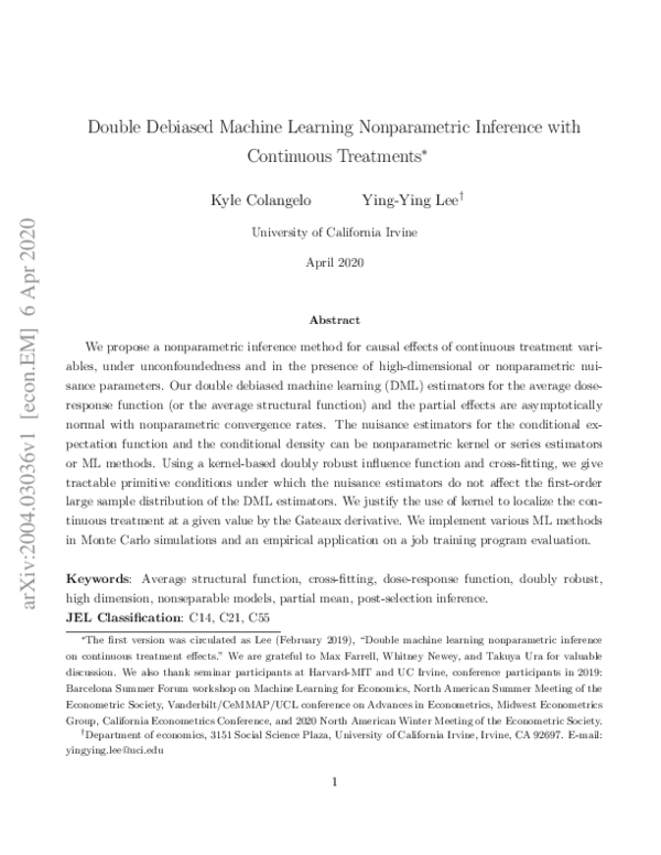 (PDF) Double Debiased Machine Learning Nonparametric Inference with ...