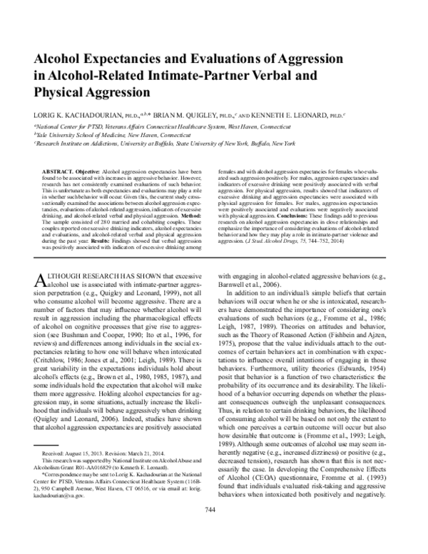 (PDF) Alcohol Expectancies and Evaluations of Aggression in Alcohol ...
