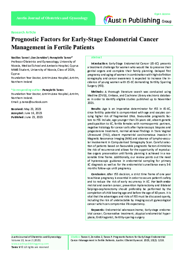 (PDF) Prognostic Factors for Early-Stage Endometrial Cancer Management ...