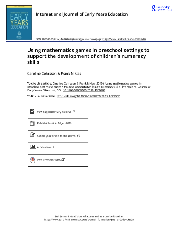 (PDF) Using mathematics games in preschool settings to support the ...