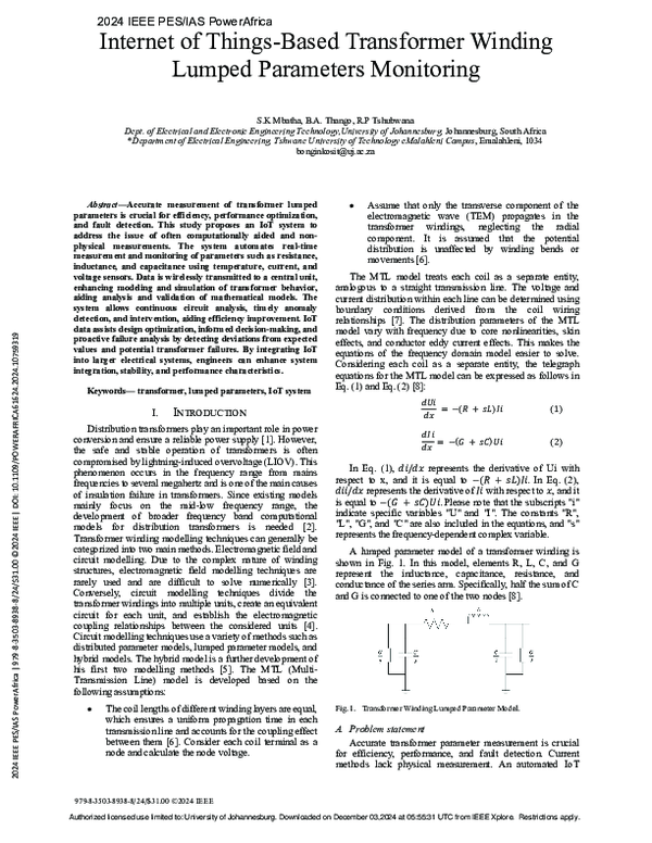 (PDF) Internet of Things-Based Transformer Winding Lumped Parameters ...