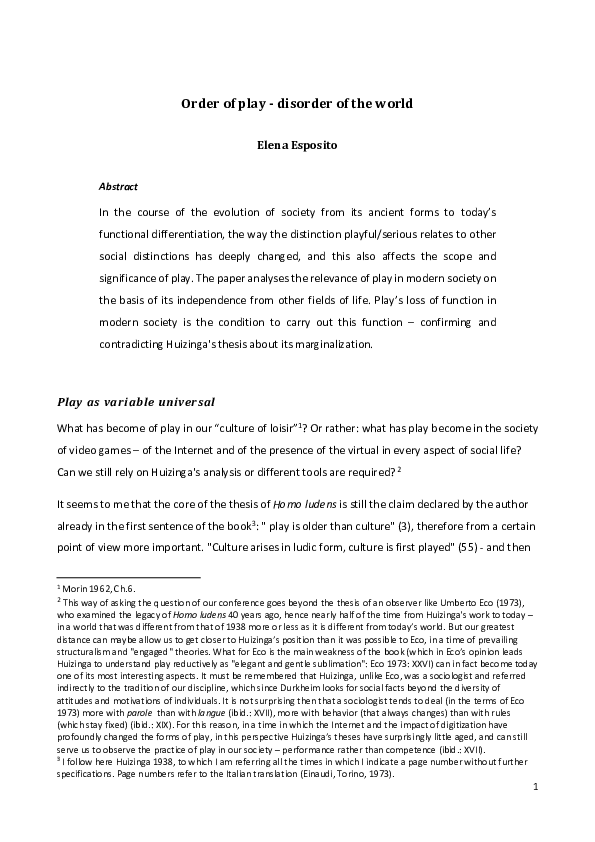(PDF) Order of play - disorder of the world