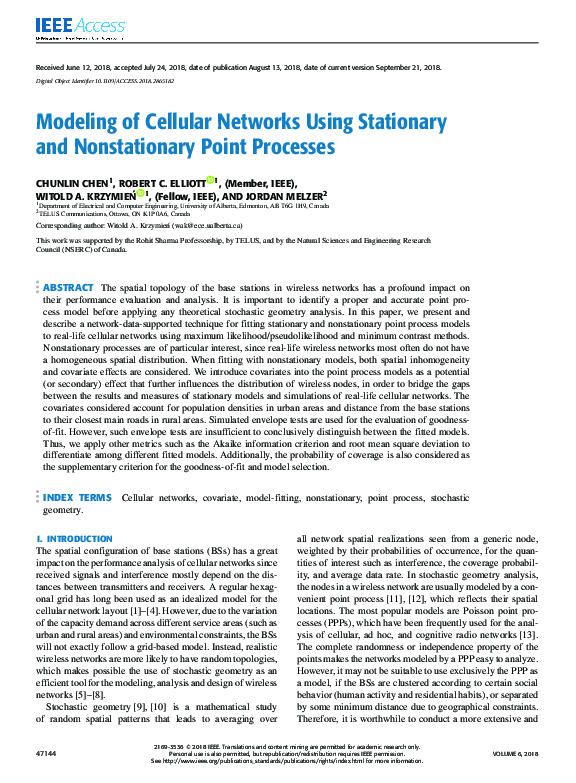 (PDF) Modeling of Cellular Networks Using Stationary and Nonstationary ...