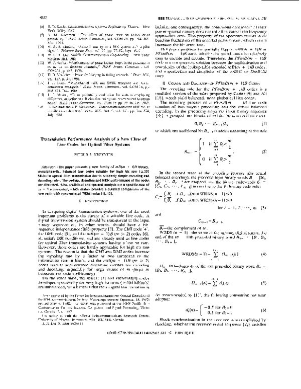 (PDF) Transmission performance analysis of a new class of line codes ...