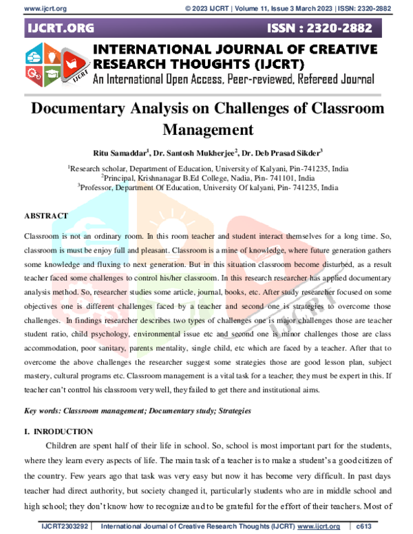 (PDF) Documentary Analysis on Challenges of Classroom Management