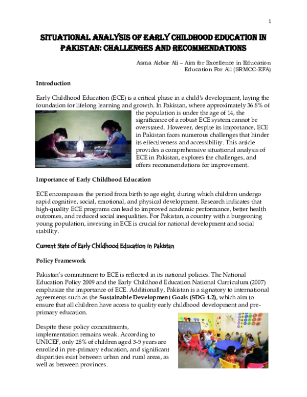 (PDF) Situational Analysis of Early Childhood Education in Pakistan ...