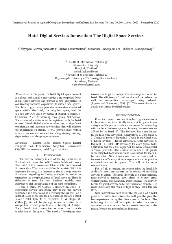 (PDF) Hotel Digital Services Innovation: The Digital Space Services