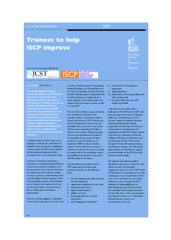 (PDF) Trainees to help ISCP improve
