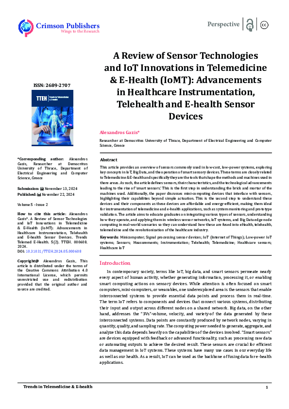 (PDF) A Review of Sensor Technologies and IoT Innovations in ...