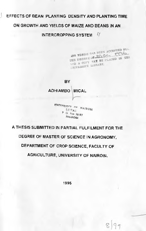 (PDF) Effects of bean planting density and planting time on growth and ...