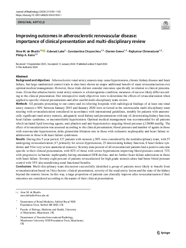 (PDF) Improving outcomes in atherosclerotic renovascular disease ...