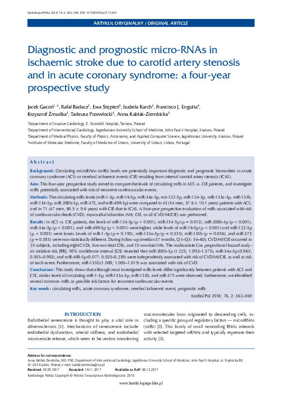 (PDF) Diagnostic and prognostic micro-RNAs in ischaemic stroke due to ...