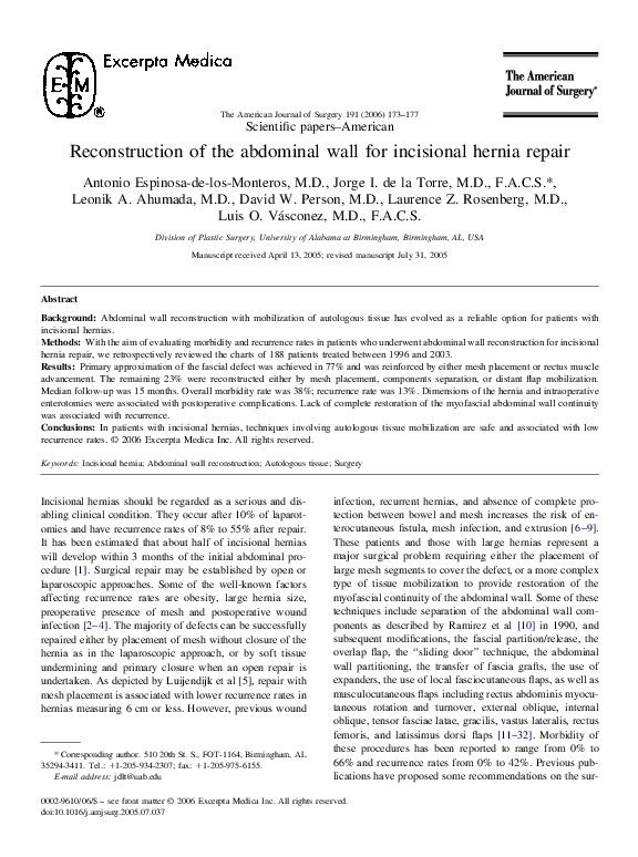 (PDF) Reconstruction of the abdominal wall for incisional hernia repair