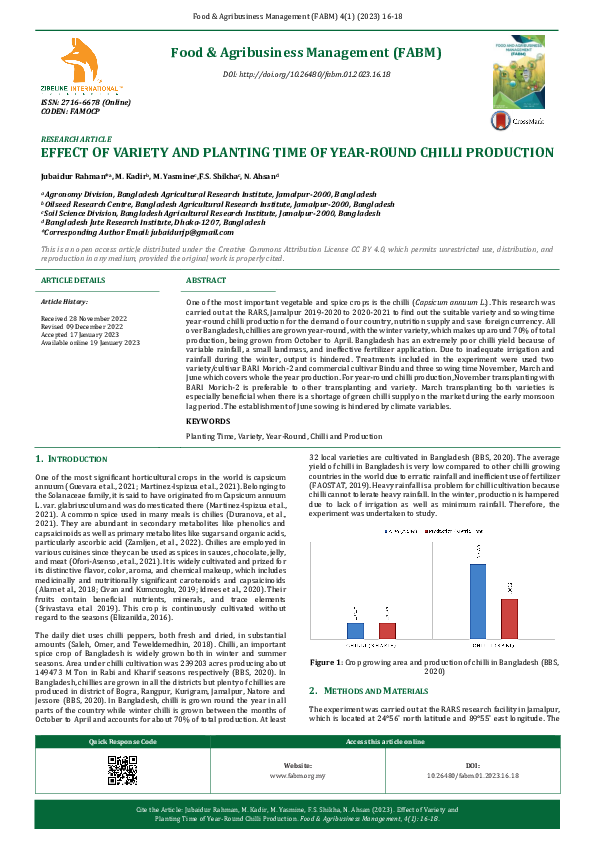 (PDF) Effect of Variety and Planting Time of Year-Round Chilli Production