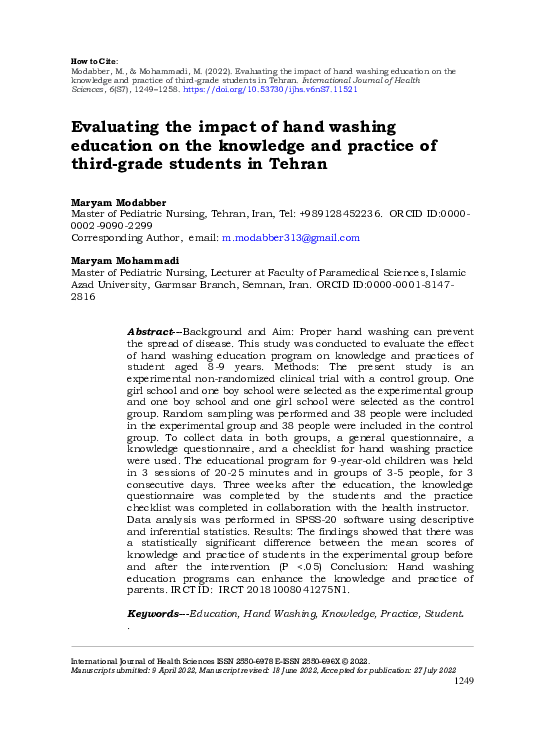 (PDF) Evaluating the impact of hand washing education on the knowledge ...
