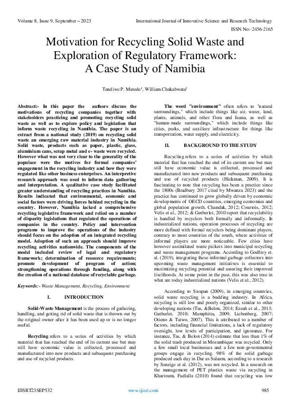 (PDF) Motivation for Recycling Solid Waste and Exploration of ...
