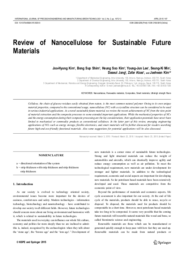(PDF) Review of nanocellulose for sustainable future materials