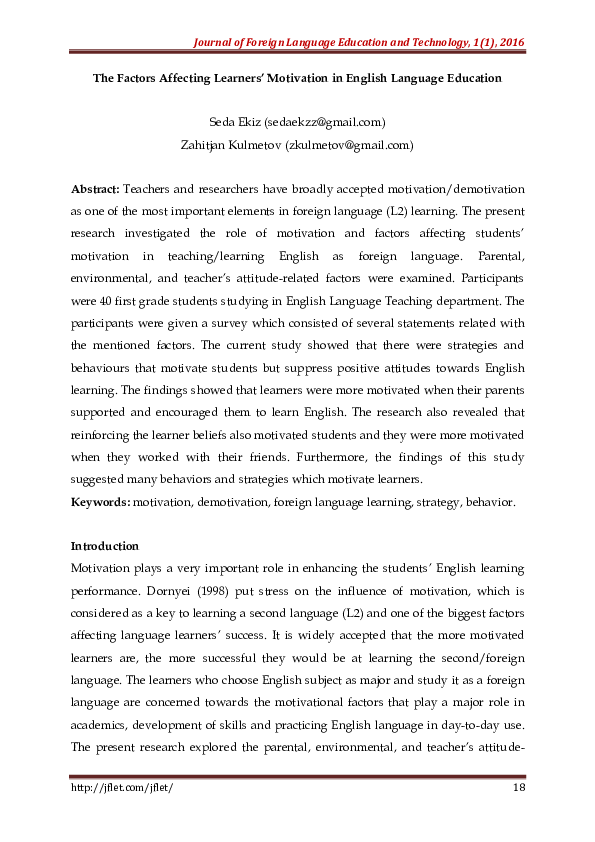 (PDF) The Factors Affecting Learners’ Motivation in English Language ...