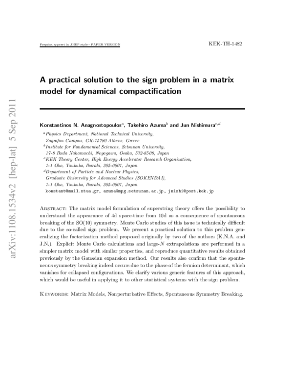 (PDF) A practical solution to the sign problem in a matrix model for ...