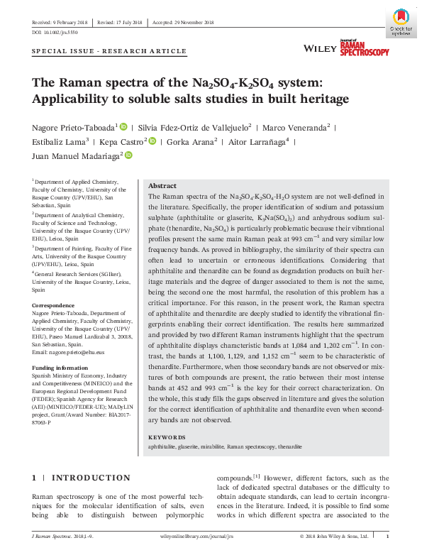 (PDF) The Raman spectra of the Na2SO4‐K2SO4 system: Applicability to ...