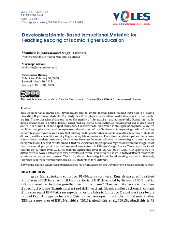 (PDF) Developing Islamic-Based Instructional Materials for Teaching ...