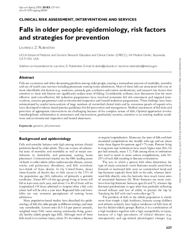 (PDF) Falls in older people: epidemiology, risk factors and strategies ...