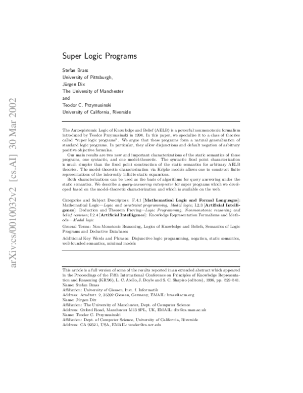 (PDF) Super Logic Programs