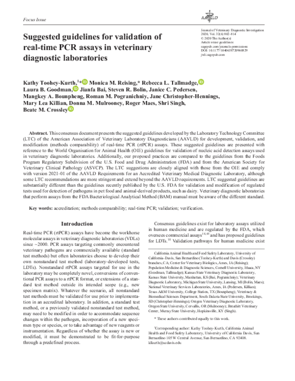 (PDF) Suggested guidelines for validation of real-time PCR assays in ...