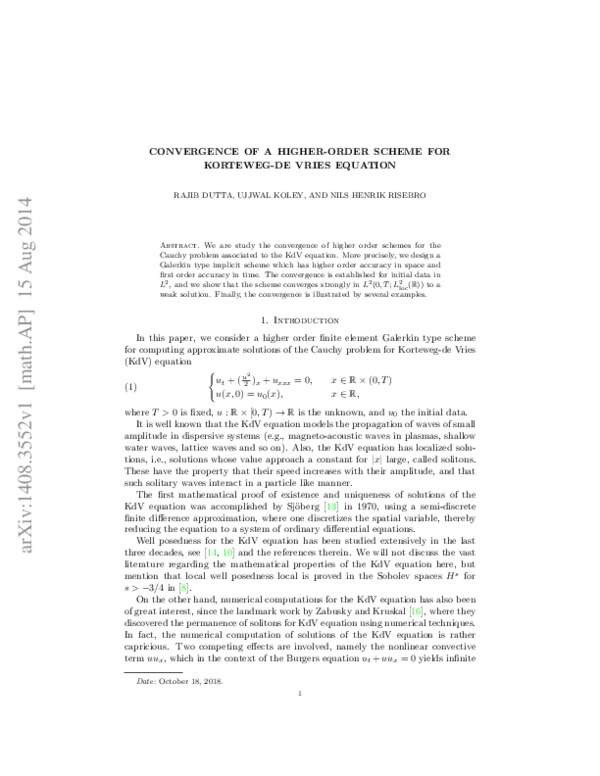 (PDF) Convergence of a Higher Order Scheme for the Korteweg--De Vries ...