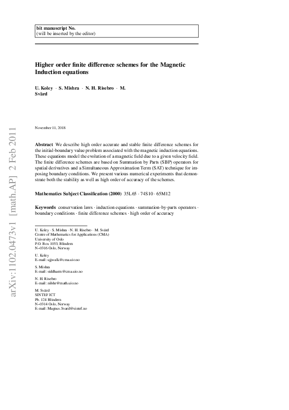 (PDF) Higher order finite difference schemes for the magnetic induction ...