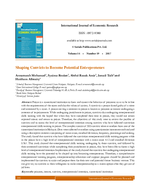 (PDF) Shaping convicts to become potential entrepreneurs