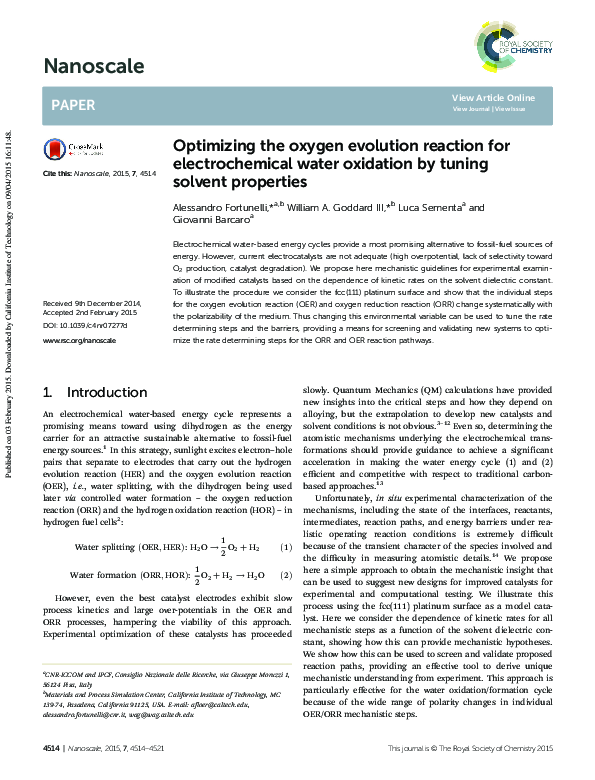 (PDF) Optimizing the oxygen evolution reaction for electrochemical ...