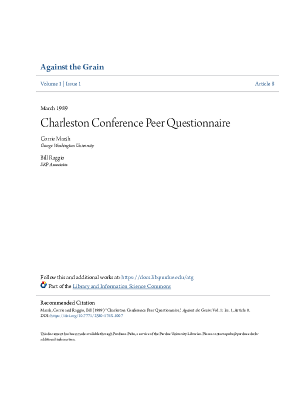(PDF) Charleston Conference Peer Questionnaire