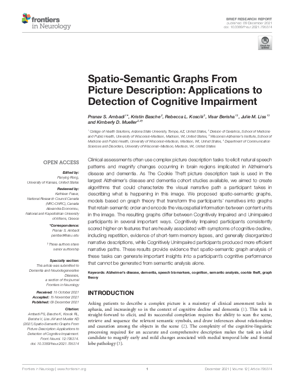 (PDF) Spatio-Semantic Graphs From Picture Description: Applications to ...