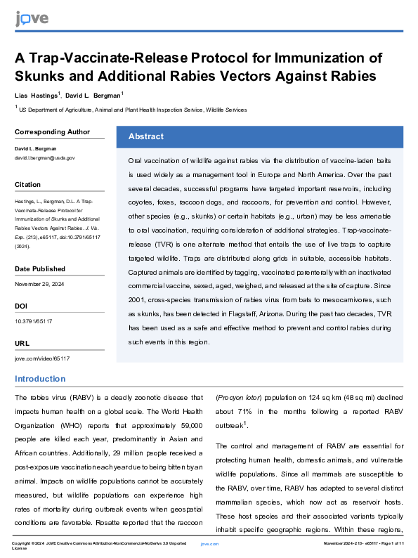 (PDF) A Trap-Vaccinate-Release Protocol for Immunization of Skunks and ...