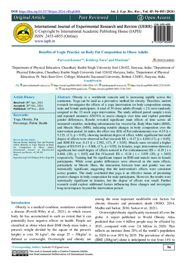 (PDF) Benefits of Yogic Practice on Body Fat Composition in Obese Adults