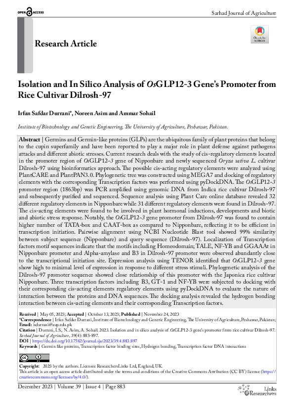(PDF) Isolation and In Silico Analysis of OsGLP12-3 Gene’s Promoter ...