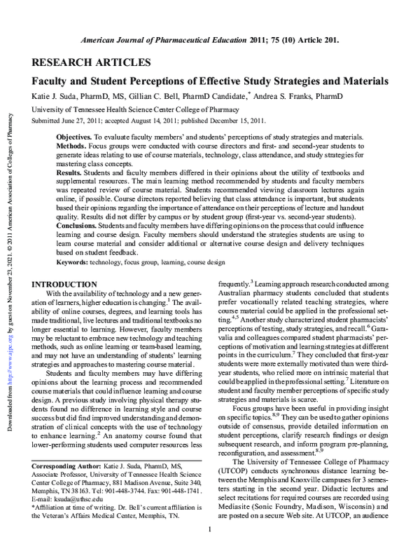 (PDF) Faculty and Student Perceptions of Effective Study Strategies and ...
