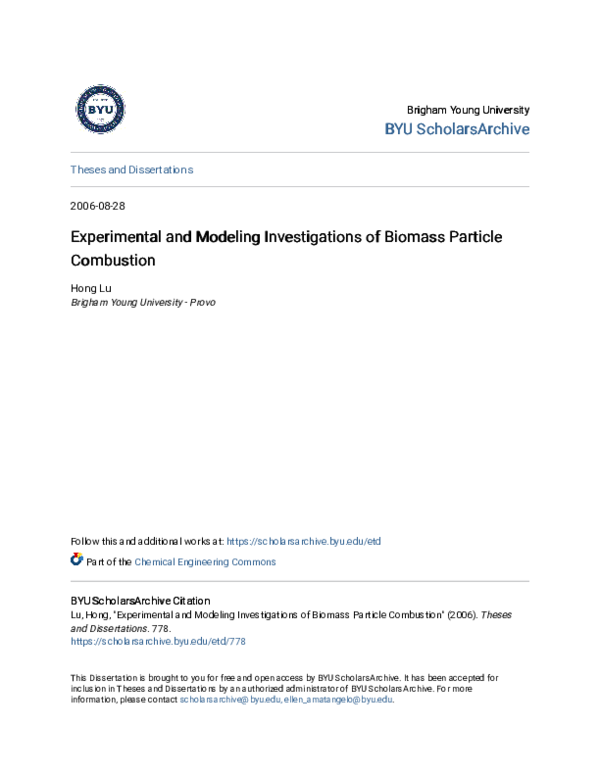 (PDF) Experimental and Modeling Investigations of Biomass Particle ...