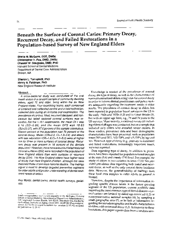 (PDF) Beneath the Surface of Coronal Caries: Primary Decay, Recurrent ...
