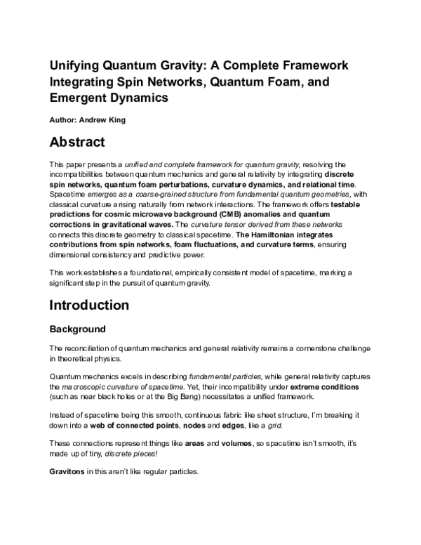 (PDF) Unifying Quantum Gravity Focus: Key Results