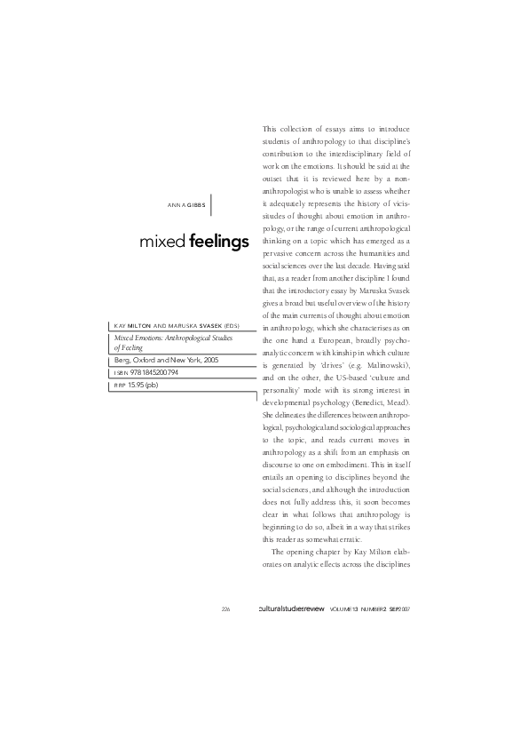(PDF) Mixed Feelings [Book Review] Anna Gibbs Academia.edu