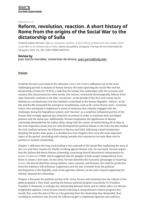(PDF) Reform, Revolution, Reaction. A Short History of Rome from the ...