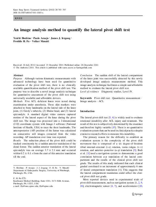 (PDF) An image analysis method to quantify the lateral pivot shift test