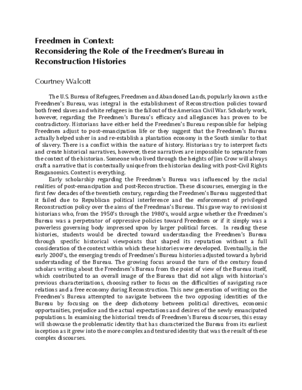 (PDF) Freedmen in Context: Reconsidering the Role of the Freedmen’s ...