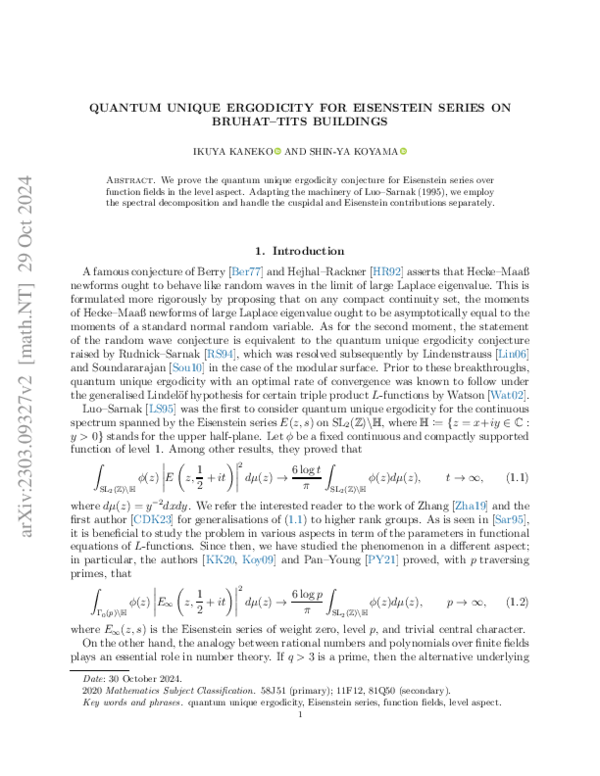 (PDF) Quantum Unique Ergodicity for Eisenstein Series over Function ...