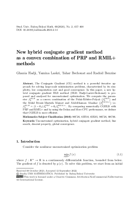 (PDF) New Hybrid Conjugate Gradient Method as a Convex Combination of ...